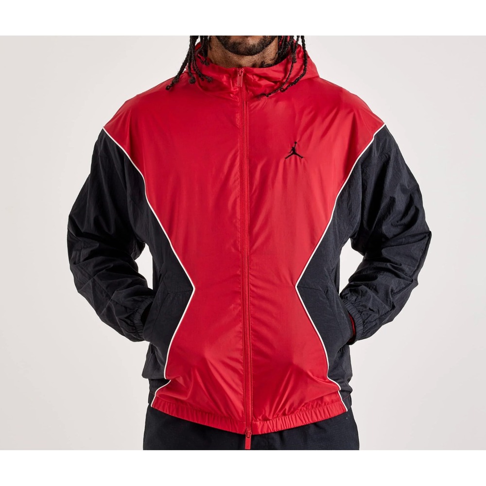 Nike Jordan Brooklyn Hooded Draft Jacket Men Large Red Black Windbreaker NWT
